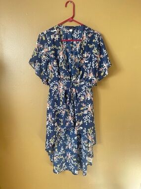 Floral Navy High-Low Cardigan